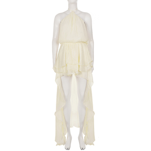 Minivestido halter escalonado con cola, de gasa brillante, estilo romántico y elegante para vacaciones - Product Image 6
