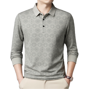 Polo à manches longues de luxe pour homme, logo personnalisé, style business décontracté, tricot jacquard, coupe ajustée, polo de golf - Product Image 1