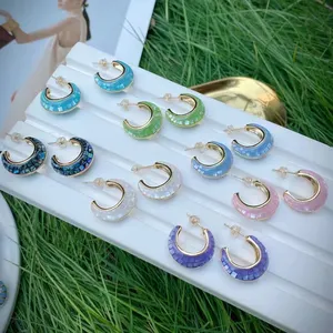 best-selling cool Summer Style earrings green pink blue abalone shell earring Crescent shape stud earrings for holiday style