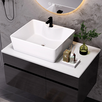 Meuble de salle de bain suspendu en bois massif de luxe, directement de l'usine, antirouille, couleurs fraîches, meubles de salle de bain avec miroir intelligent