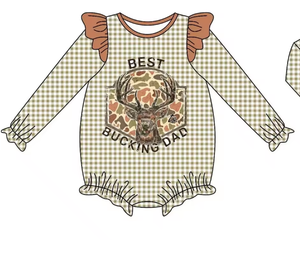 Haut à manches longues à carreaux et volants pour petites filles, style frères et sœurs, et body bébé à imprimé cerf, avec motif 'Meilleur Papa' et chemise décontractée - Product Image 6