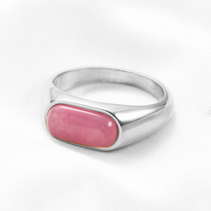 Bague en acier inoxydable 8 mm en or 18 carats avec incrustation de pierre rose sertie clos, bijou unisexe tendance, cadeau - Product Image 4