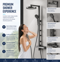 Système de douche cascade de luxe en laiton massif, mural, avec mitigeur de douche à main chromé pour projets