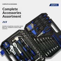 Meilleures ventes transfrontalières : Ensemble d'outils d'entretien domestique en acier au carbone de 200 pièces, comprenant des clés à douille, une boîte à outils multifonctionnelle