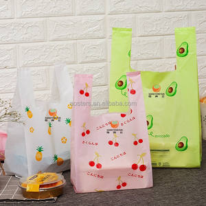 Kekuatan besar tas mudah terurai 100% tas rompi kaus belanja plastik murah untuk belanja dengan logo - Product Image 1