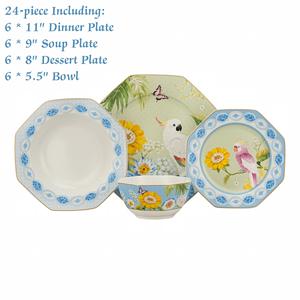 Juego de Vajilla de Cerámica Octogonal de Lujo de 24 Piezas, Platos y Tazones de Porcelana con Diseño Floral de <span class=keywords><strong>Cacatua</strong></span> Exótica, Vajilla con Borde Dorado para 6 Personas - Product Image 2