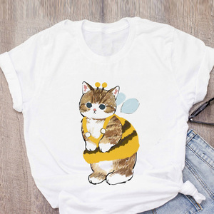 T-shirt blanc basique pour <span class=keywords><strong>femme</strong></span>, manches courtes, impression de haute qualité, t-shirt pour lycéenne, haut graphique <span class=keywords><strong>chat</strong></span> - Product Image 3