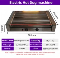 Machine à hot-dogs professionnelle à 11 rouleaux, 75 cm, en acier inoxydable 304, 2750 W, 220 V, pour snack-bars et supérettes