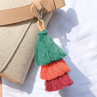 Rumbai warna-warni dekorasi mobil gantungan kunci tas tangan liontin lucu Boho pelangi Macrame tas pesona Pom Pom rumbai gantungan kunci