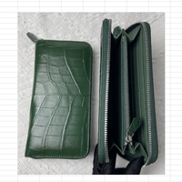 Portefeuille long vertical pour femme en cuir véritable italien émaillé effet croco avec fermeture éclair et porte-cartes
