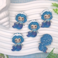 100 piezas de dijes de resina planos con purpurina de sirena y océano, estilo caricatura, para slime, horquillas DIY, decoración de teléfonos móviles y fabricación de joyas