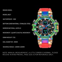 SMAEL Jam Tangan Olahraga Digital Pria Warna-warni Modis dengan Stopwatch 3-5 ATM Alarm Tahan Air Layar Ganda Daya Tahan Baterai 2 Tahun