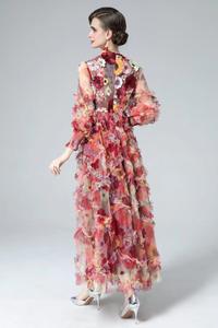 Robe longue de haute qualité, nouvelle collection <span class=keywords><strong>printemps</strong></span> <span class=keywords><strong>2022</strong></span>, pour mariage, fête, femmes, broderie luxueuse, volants, décoration florale, manches longues, robe en maille - Product Image 2