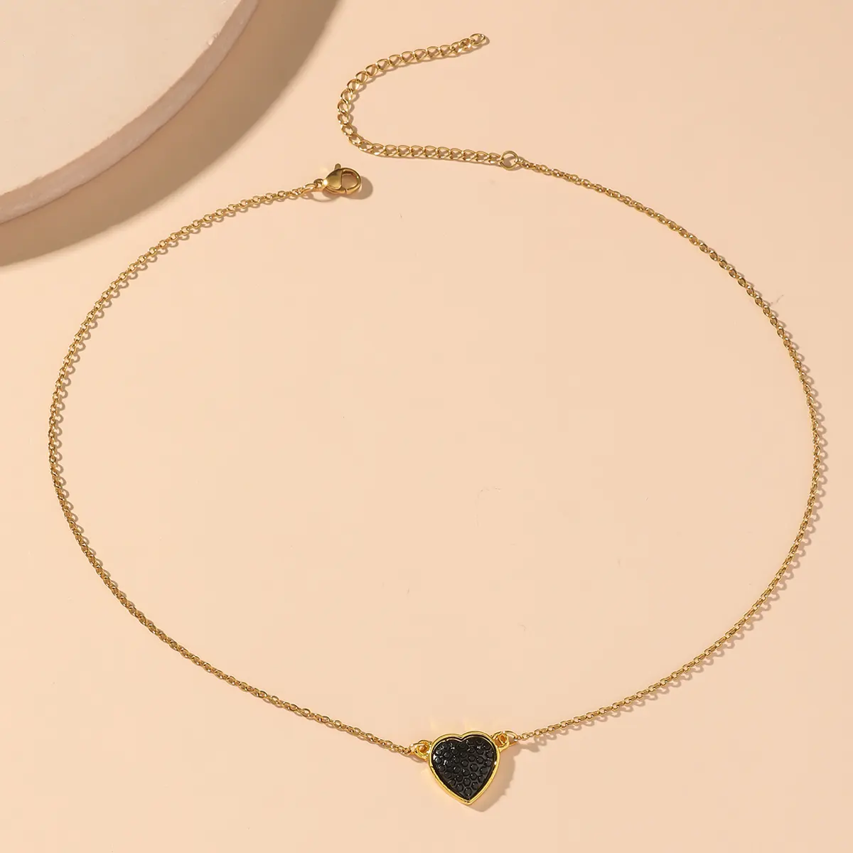 Jymoon Gold Color Stainless Steel Vintage Necklace Black Resin Heart Pendant Women's Jewelry