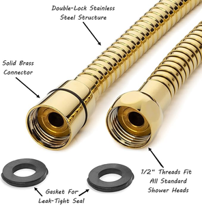 Tuyau de douche flexible universel en acier inoxydable moderne pour salle de bain avec raccords en laiton - Product Image 5