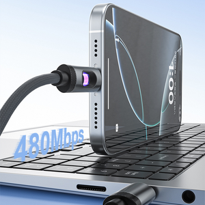 Type-C to Type-C Fast Charging Cable RGB <b>LED</b> <b>Light</b> Nylon Braided <b>USB</b> Data Cable for Mobile Phone Tablet - Product Image 3