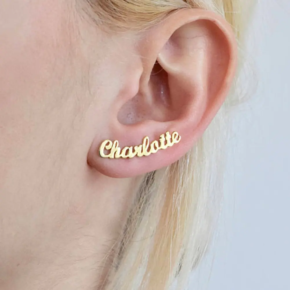 Bijoux en acier inoxydable, boucles d'oreilles minimalistes personnalisées, avec plaque de nom, débutant débutant initiale, Logo, pour fille