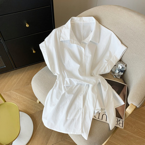 Phong Cách 2622 2207 Thiết Kế Mới Ve Áo Ren-up Nút Xuống Áo Sơ Mi Giản Dị Ngắn Tay Hàng Đầu Cho Mùa Hè Văn Phòng Mặc Cổ Điển Dệt - Product Image 6