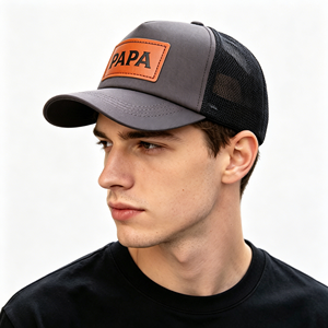 Casquette de baseball vintage pour <span class=keywords><strong>homme</strong></span> en mousse avec broderie de patch en cuir et maille ajustable - Product Image 1