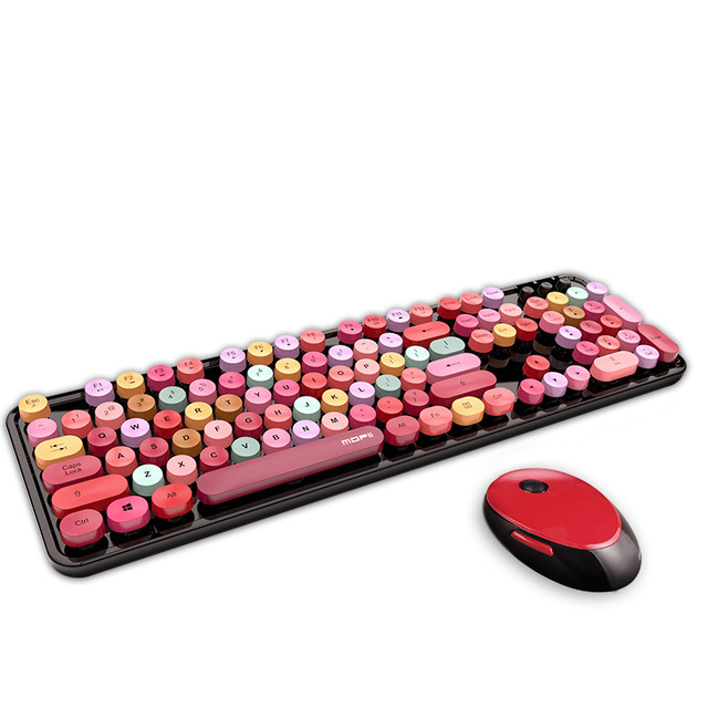 Retro High Quality Wireless 2.4Ghz Sweet pink Red Girl Cute Gift Keyboard Mouse Combo