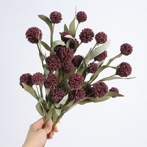 Golden Ball Artificial Flower 6-Head Single Stem Flocking Plastic Fabric Home Wedding Decoration Orange Brown Green Wine Red - Product Image 3