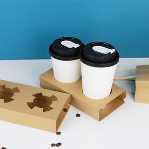Free Sample Disposable Biodegradable Paper Cup Support <strong>Drink</strong> Coffee <strong>Carrier</strong> Holder Tray Handles Take Away Packaging - Product Image 2