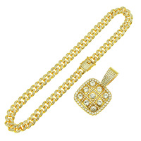 Collier Hip Hop Bling pour Homme avec Plaque Carrée, Chaîne Cubaine Plaqué Or, Zircon Cubique Scintillant, Bijou Tendance Urbaine