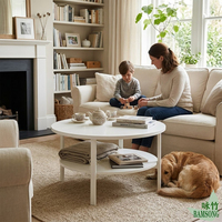 Table basse ronde blanche à 2 niveaux, plateau double, double rangement, table d'appoint minimaliste pour salon