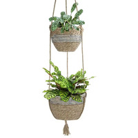 Paniers suspendus Jardinière à 2 niveaux pour plantes d'intérieur Paniers de pots de fleurs suspendus pour le stockage