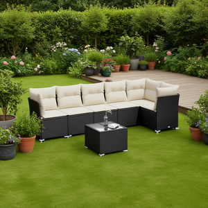 Black Pe <b>Rattan</b> Garden <b>Sofa</b> Set 6 Seater Adjustable Feet Outdoor Furniture Contemporary Design - Product Image 2