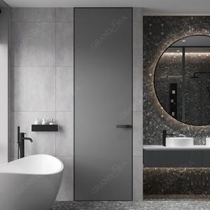 Biệt thự văn phòng không khung trắng <span class=keywords><strong>PVC</strong></span> WPC khung Hidden bản lề tuôn ra bảng điều khiển bằng gỗ hiện đại vô hình thiết kế cửa - Product Image 6