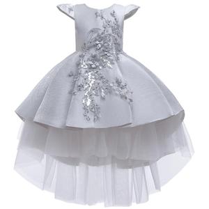 Vestido de Novia Estilo Occidental con Cola para Niña, Elegante Vestido de Cuello Redondo con Cuentas para Niñas de 10 Años - Product Image 4