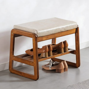 <span class=keywords><strong>Banc</strong></span> à chaussures <span class=keywords><strong>en</strong></span> <span class=keywords><strong>bois</strong></span> à 2 niveaux avec assise rembourrée <span class=keywords><strong>en</strong></span> cuir, cadre incurvé, tabouret de rangement <span class=keywords><strong>pour</strong></span> <span class=keywords><strong>entrée</strong></span>, couloir ou chambre à coucher - Product Image 1