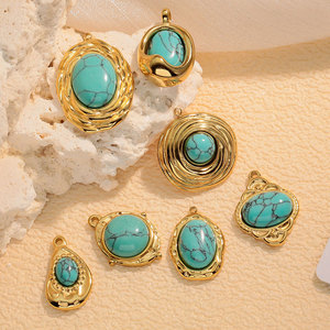 Pendentifs vintage en acier inoxydable 316L plaqué or 14k 18k, non ternissables, avec breloques turquoise pour la fabrication de colliers, bracelets et bijoux - Product Image 4