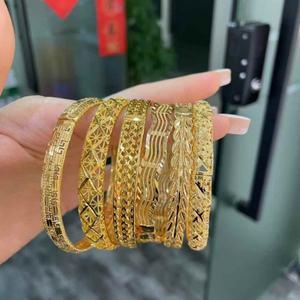 JXX Bracelets Vintage Plaqué Or 24K, Joncs Creux en Laiton, Bijoux Arabes Tendance, Vente en Gros pour Femmes - Product Image 3