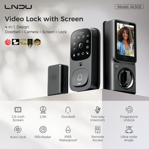 LNDU AL505 APP uzaktan kumanda parmak izi kilidini Video interkom dijital kilit 2.5k HD ev ana kapı akıllı kilit ile ekran - Product Image 2