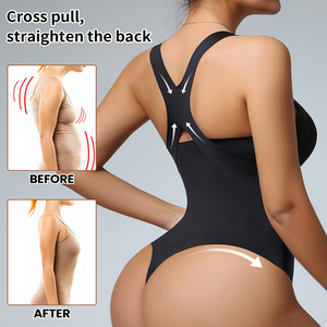 Body gainant intégral pour <span class=keywords><strong>femme</strong></span> <span class=keywords><strong>en</strong></span> jersey tissé sans couture, bretelles invisibles, bandes antidérapantes, contrôle du ventre, fermeture à agrafes, taille - Product Image 2