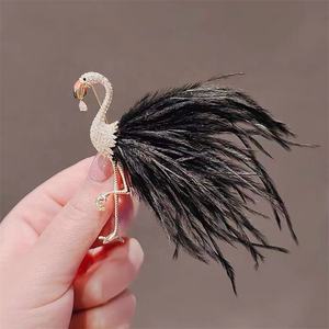 XILIANGFEIZI韓国デザイナー銅ジルコンブローチピンジュエリー女性用K14ゴールドフラミンゴブローチ - Product Image 2