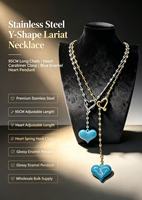 Collier en acier inoxydable HC avec fermoir cœur creux, chaîne longue réglable et grand pendentif cœur, bijou de mode, cadeau