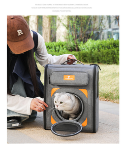 Pet <b>Backpack</b> Carrier Nylon Material Zipper Closure Black Orange Color Breathable for <b>Cats</b> - Product Image 6