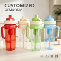 Bouteille d'eau sport réutilisable en plastique esthétique de 900 ml avec poignée, paille et filtre à fruits, personnalisable avec logo, vente en gros OEM