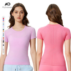 Hot personnalisé femmes Slim Fit à manches courtes Gym t-shirt haut de Yoga col rond séchage rapide sport t-shirts équitation sans couture t-shirt - Product Image 2