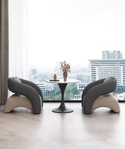 Fauteuil élégant à accoudoirs courbes, chaise d'appoint confortable rembourrée, canapé simple en cuir pour salon - Product Image 6