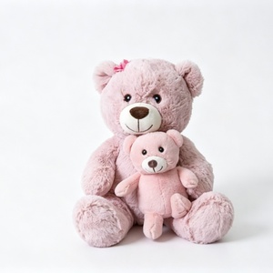 Customized Mom and Baby Pink Teddy Bear <b>Plush</b> Set, <b>Large</b> Mommy Bear with Hair Bow Holding Mini Cub Bear - Product Image 3