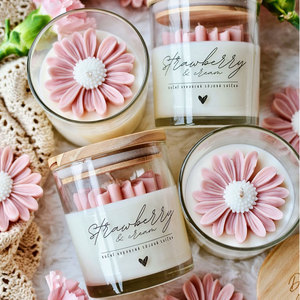 Nuevos Regalos Exclusivos y Populares Velas Aromáticas <span class=keywords><strong>de</strong></span> Soja Natural Hechas a Mano con Flores Creativas <span class=keywords><strong>de</strong></span> Peonía y Margarita, <span class=keywords><strong>de</strong></span> Lujo con Tapa y Aroma Personalizado - Product Image 1