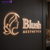 Enseigne lumineuse LED 3D personnalisée en or rose brossé avec motif floral pour salon d'esthétique, décoration murale