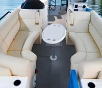 Bateau ponton électrique en fibre de verre 2025 22ft pour les excursions dans les lacs intérieurs Surf Pêche et réunions d'amis