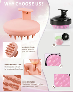 Brosse de massage du cuir chevelu compacte personnalisable avec logo, coussinets ventilés et poils en silicone doux pour l'élimination des pellicules - Product Image 2