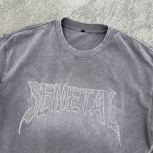 Heavyweight 100% Cotton <b>Cropped</b> O-Neck Tshirt Oversized Boxy <b>T</b>-<b>Shirt</b> Unisex Custom Embroidered Acid Wash <b>T</b> <b>Shirts</b> Pour Hommes - Product Image 4