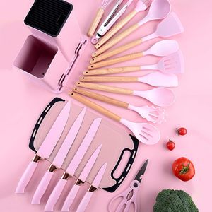 Nouvel ensemble d'ustensiles de cuisine en silicone écologiques de 25 pièces avec revêtement antiadhésif et manches en bois - Product Image 3